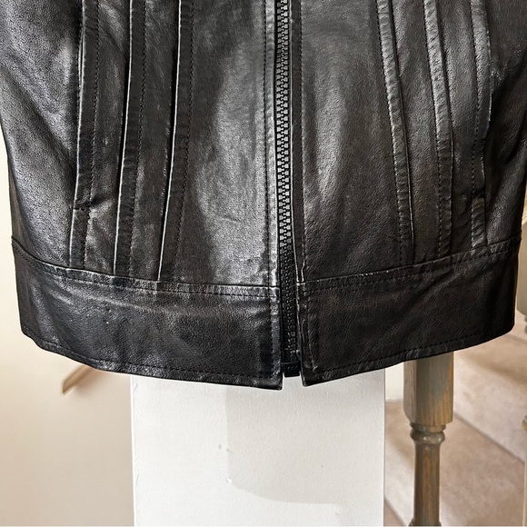 Soia & Kyo Hooded Black Leather Zip Motorcycle Jacket Women's Size X Small - Picture 8 of 15